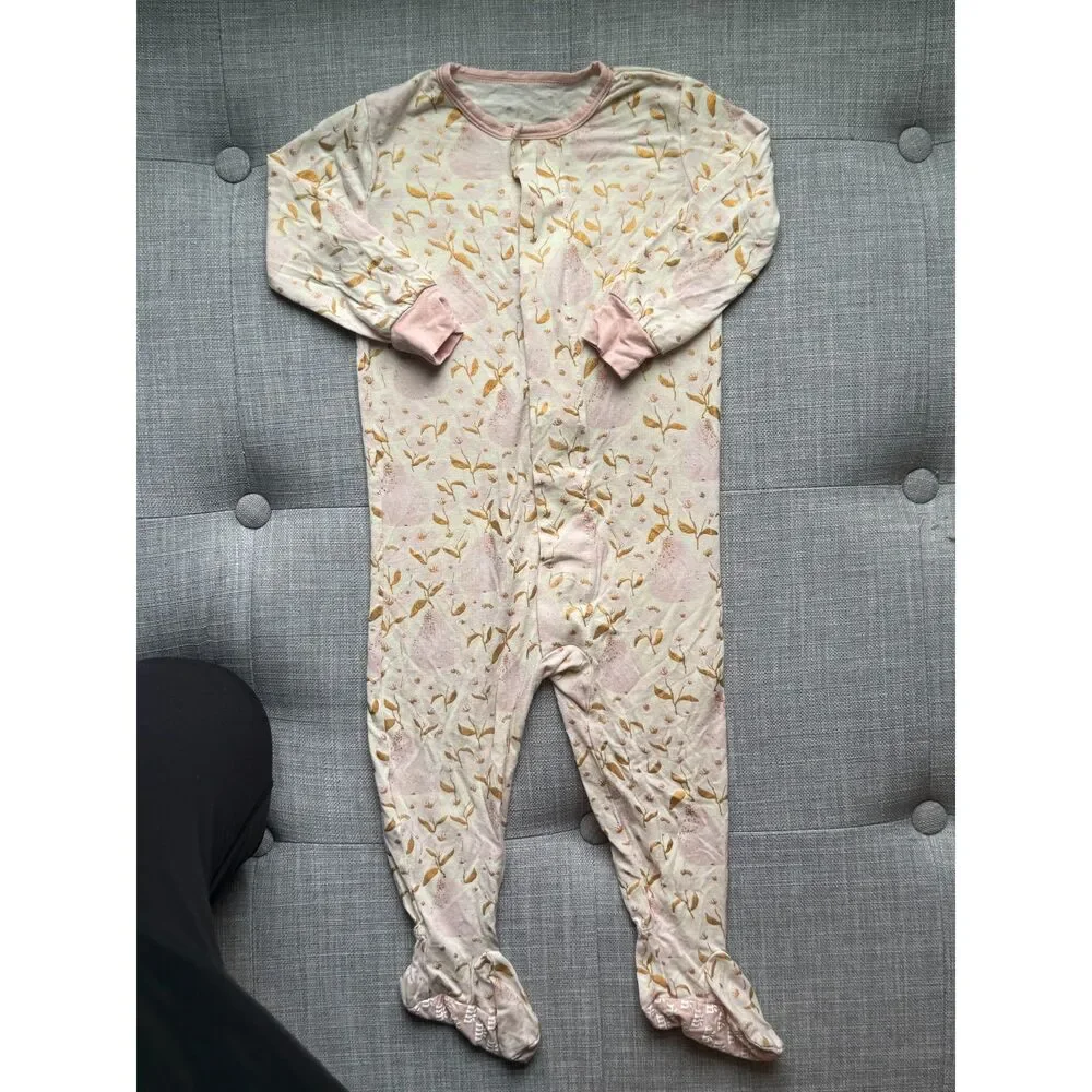 +Magnetic Me Modal Magnetic Footie Sleeper Pink Gold Floral 9-12 Months